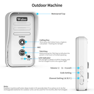 Wuloo Wireless Intercom Doorbell ( 2&2, White )