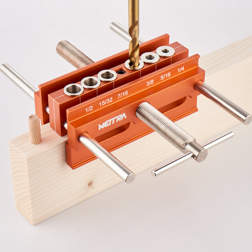Neitra Self Centering Doweling Jig - 6 Drill Guides for Straight Holes