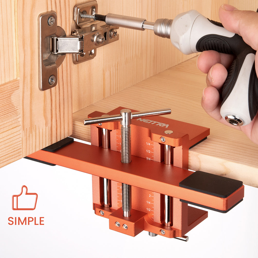 Neitra Cabinet Door Mounting Jig - Upgraded Support Arm and Clamp Integrated