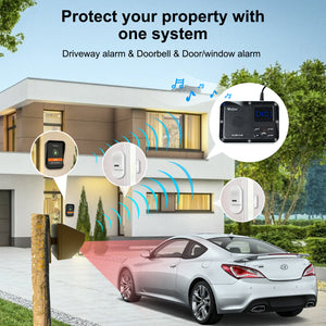 Wuloo Home Security System Expandable - 6-Piece Kit Include Doorbell, Door Alarm, and Solar Driveway Alarm