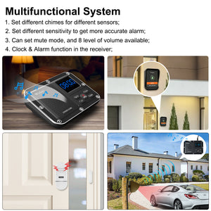 Wuloo Home Security System Expandable - 6-Piece Kit Include Doorbell, Door Alarm, and Solar Driveway Alarm