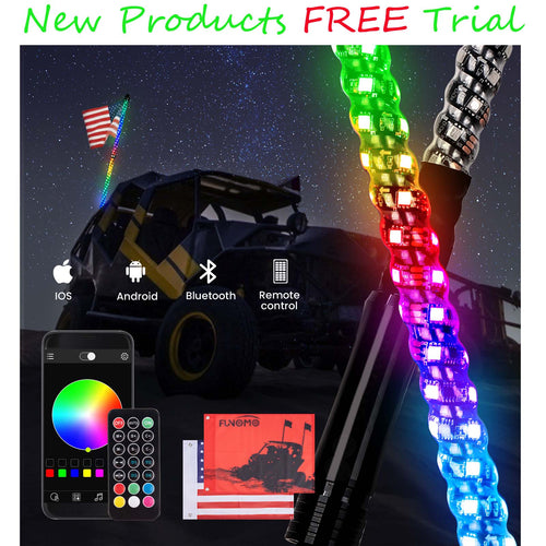 Funomo 1Pc 3Ft Led Whip Light with 2 Flags