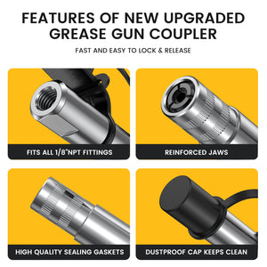 Grease Gun Coupler Locks Fitting with A Dust Cap,  Upgrade to 10,000 PSI (3-Pack)