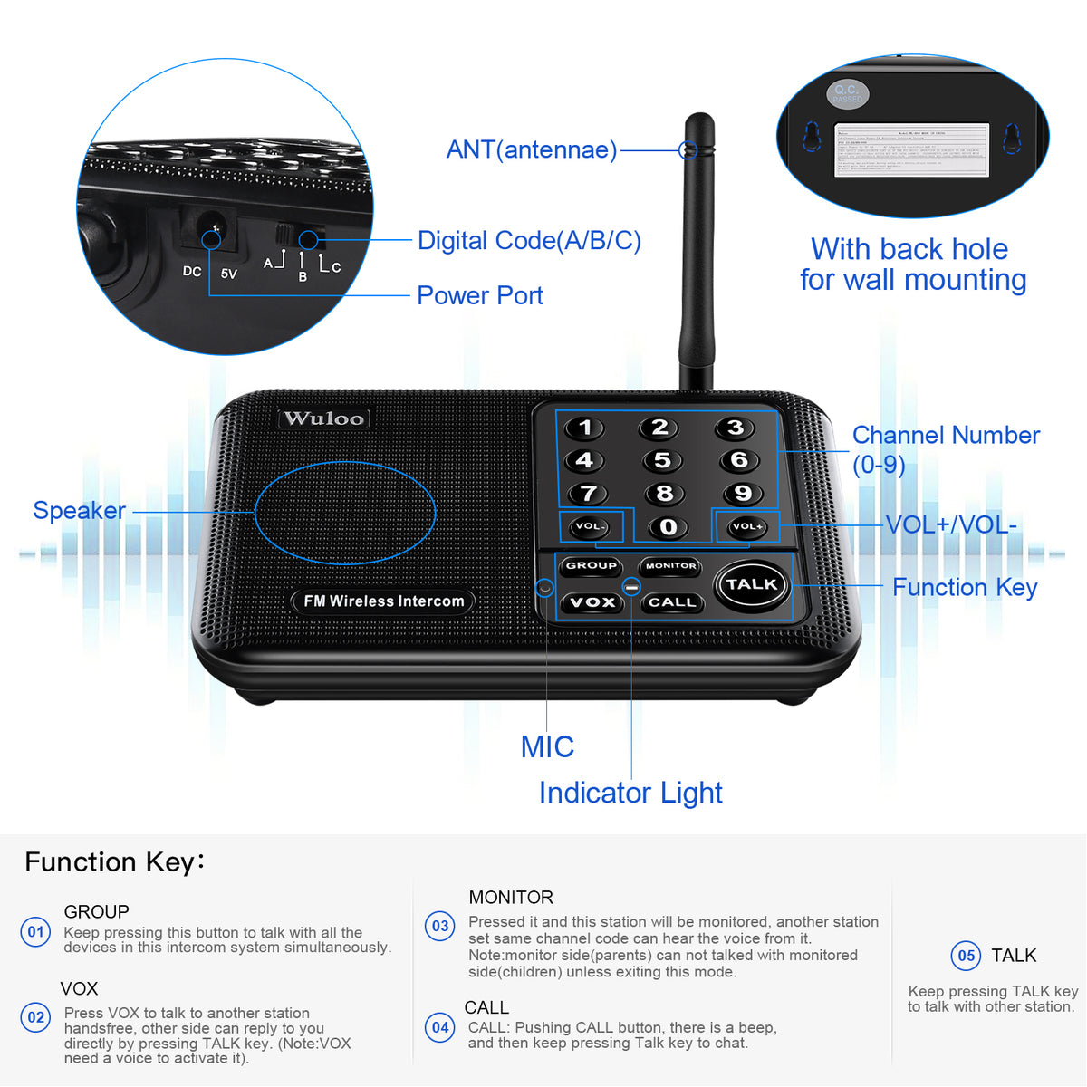 Wuloo Wireless Intercoms System for Home Office WL666 ( 4 packs, Black ...
