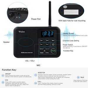 Wuloo Wireless Intercoms System for Home Office WL888 ( 4 packs, Black )