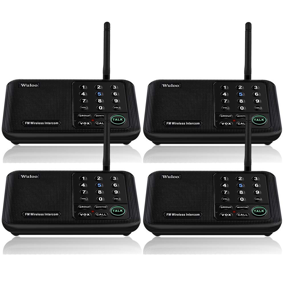Wuloo Wireless Intercoms System for Home Office WL666 ( 4 packs, Black )